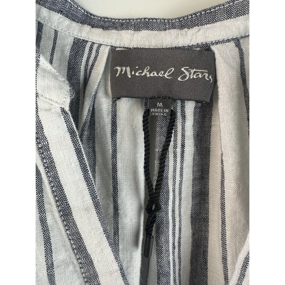 Michael Stars 100% Linen Amelee Beach Stripe Caftan Dress Tie Women's Medium - Picture 6 of 12